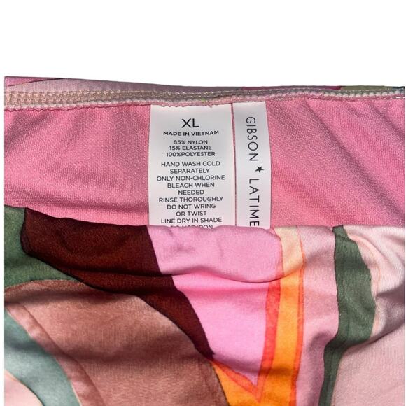 Gibson & Latimer Floral Tunnel Side Tie Mid Rise Swim Bottom | Sz XL, Pink Green - Picture 11 of 13